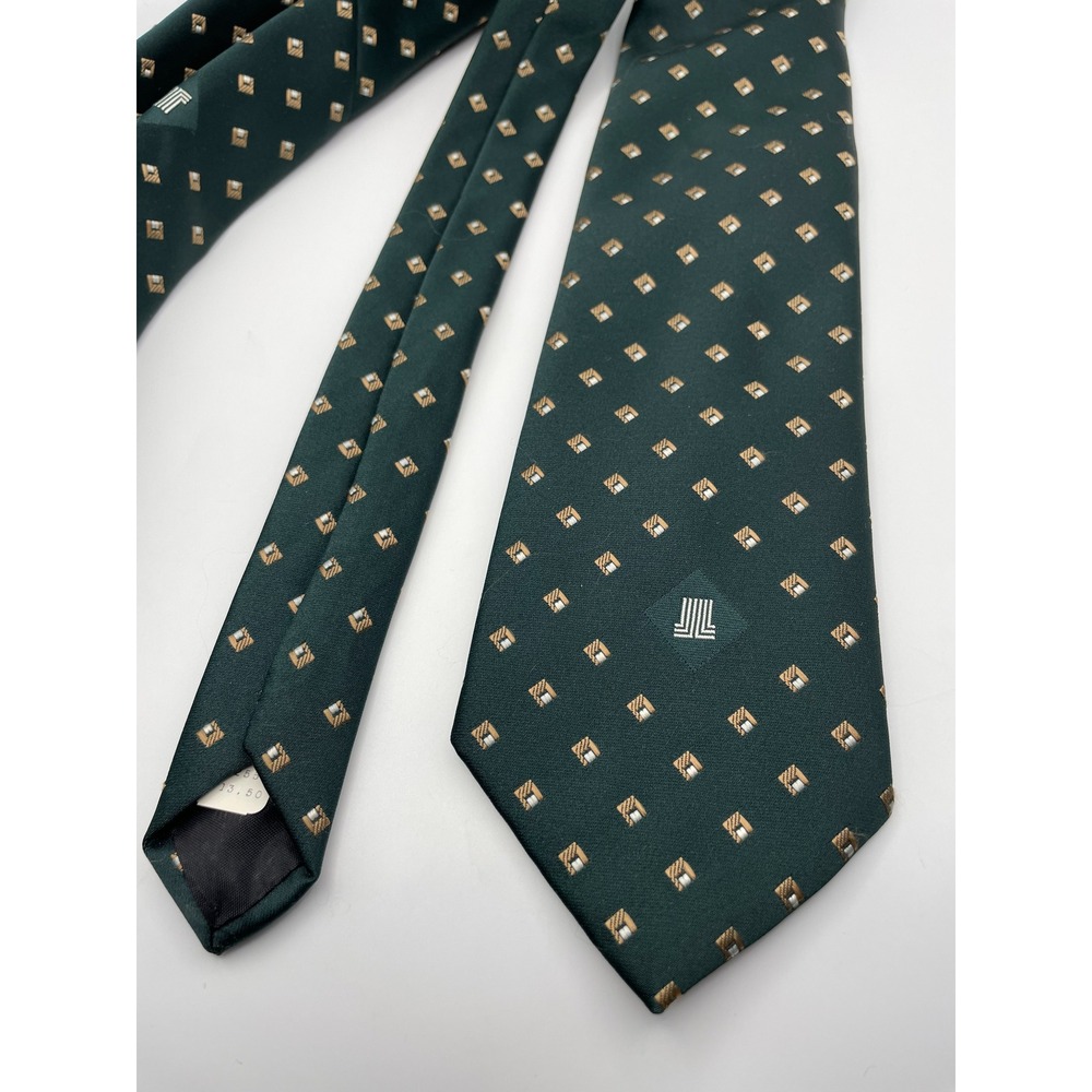 Lanvin New York Paris Mens Tie Green Geometric Silk Blend Vintage WPL 2555 Logo